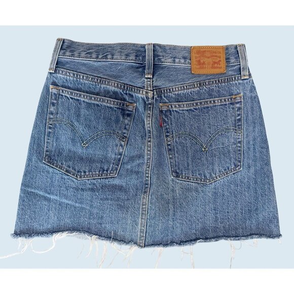 LEVI'S Raw Hem Button Fly Denim High Waist Skirt Size S EUC - Picture 4 of 6